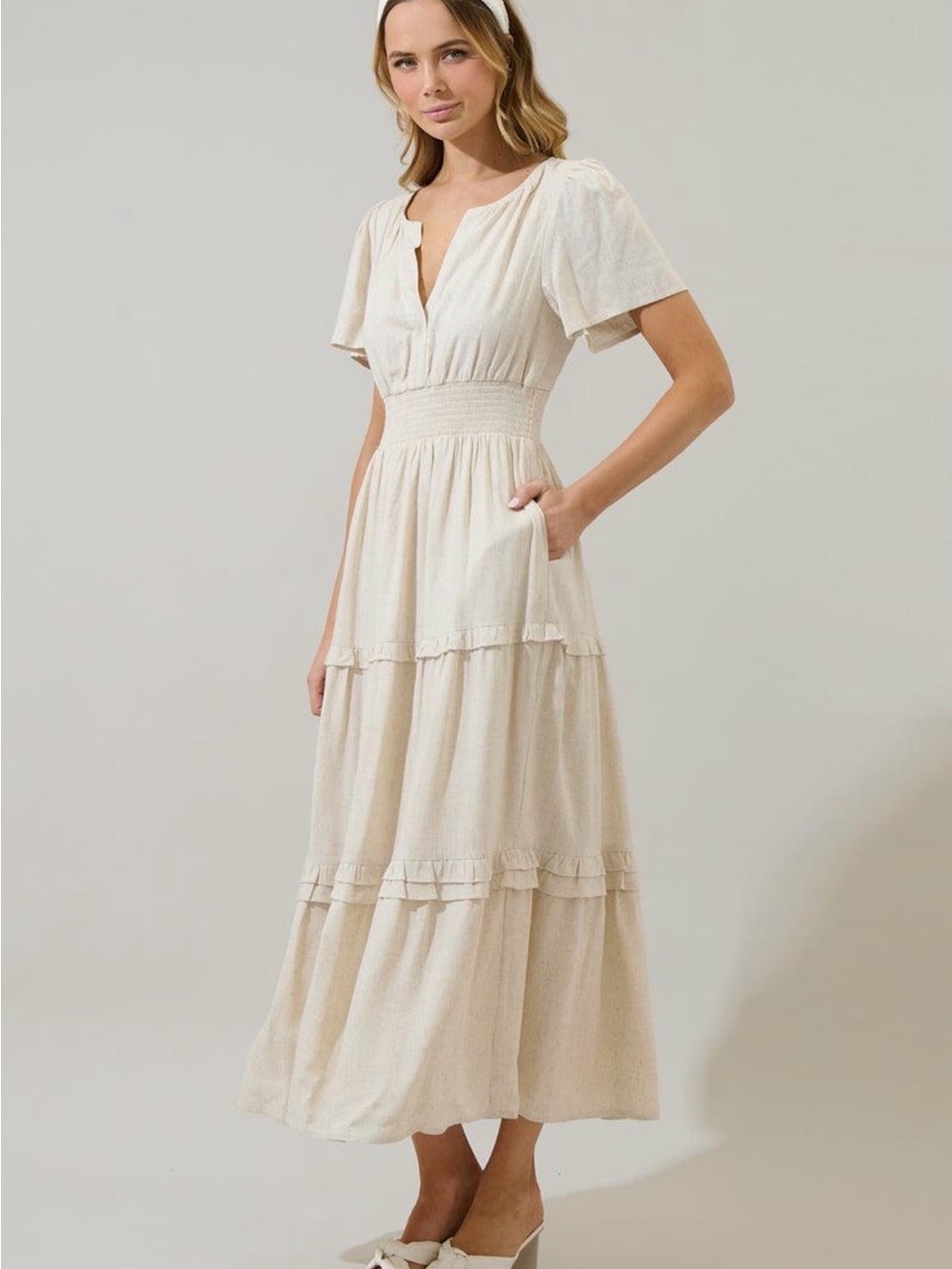 Sugarlips Cream Tiered Maxi Dress